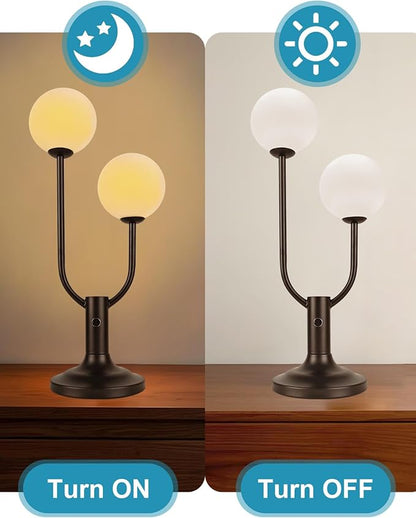 Modern Black Table Lamp for Bedroom, Dimmable Globe Table Lamp 2-Light Desk Lamp 3000K Warmwhite Nightstand Bedside Lamps for Living Room End Table(G9 Bulb Included)