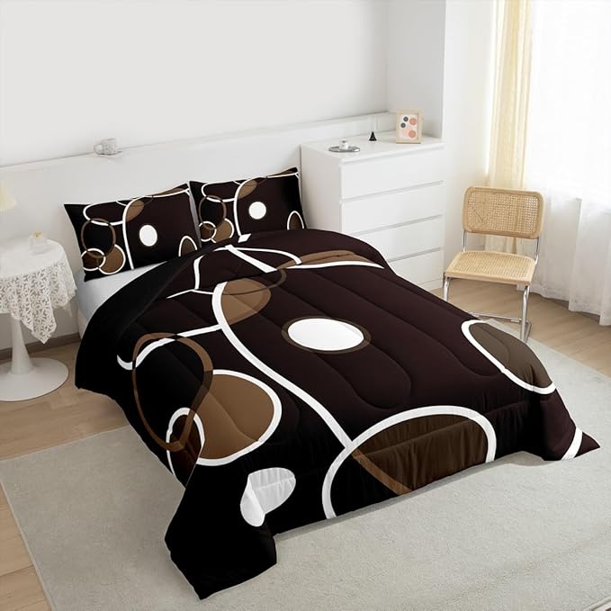 Erosebridal Aesthetic Modern Comforter Set King Abstract Artwork Bedding Set, Black Geometric Bedding Comforter Sets White Stripe Duvet Sets, Lightweight Soft Cozy Quilted Comforter with 2 Pillow Case