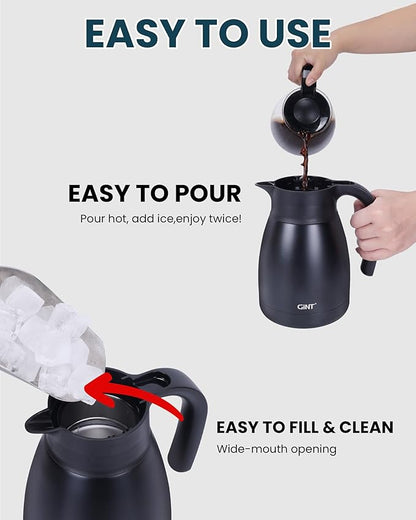GiNT 1L / 34Oz Thermal Coffee Carafe, Insulated Stainless Steel Coffee Carafes for Keeping Hot/Double Walled Vacuum Thermal Carafe (Black)