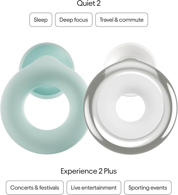 Loop Earplugs Day & Night Plus Bundle (2-Pack) Loop Quiet 2 Plus | Reusable Ear Plugs for Sleep, Focus, Noise Sensitivity, Music, Events & More | 24 dB/18 dB Noise Reduction