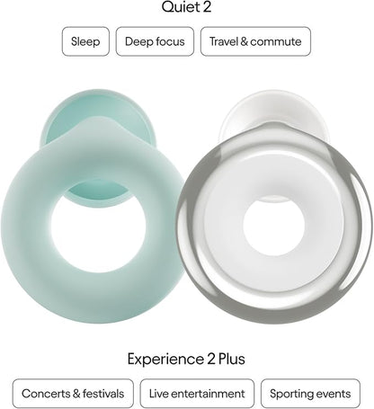 Loop Earplugs Day & Night Plus Bundle (2-Pack) Loop Quiet 2 Plus | Reusable Ear Plugs for Sleep, Focus, Noise Sensitivity, Music, Events & More | 24 dB/18 dB Noise Reduction