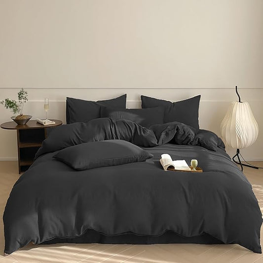 Luxlovery Black Comforter Set Twin Teen Kids Boys Solid Black Bedding Comforter Twin Size Dark Color Quilts Blanket Soft Breathable Lightweight Fluffy Comforter Set Twin Size