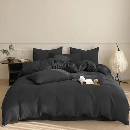 Luxlovery Black California King Comforters Set Women Men Solid Black Bedding Set Cal King Soft Breathable Lightweight Durable Comforter Set Fluffy Blanket Quilts