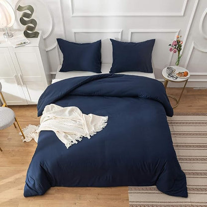 CLOTHKNOW Navy Blue King Size Comforter Set Blue Bedding Comforter Sets Women Men Comforter Blue Comforters with 2 x Pillow Cases