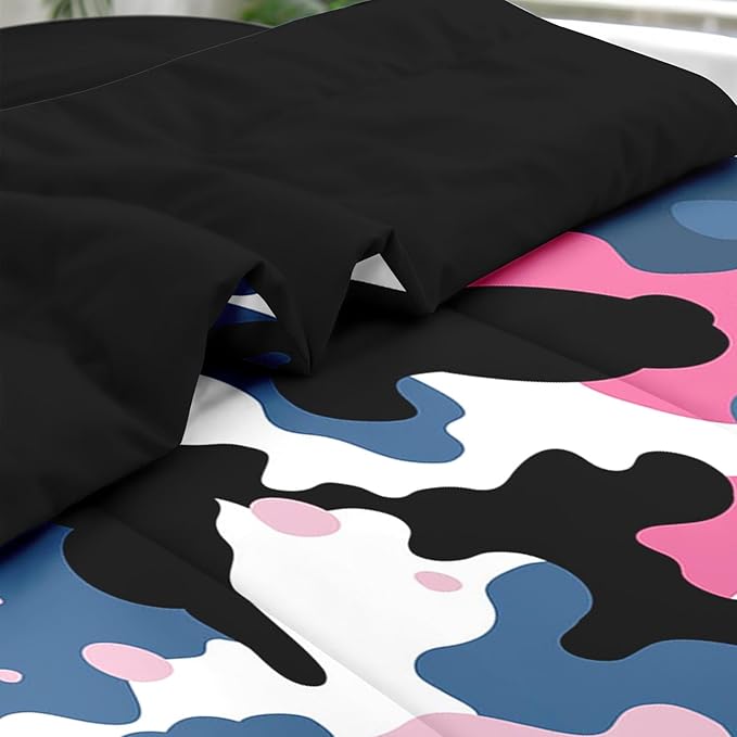 Comforter Set Full Size, Camouflage Camo Army 7 Pcs Bedding for Kids and Adults, Pink Green Summer Bed Sheet Sets with Fitted Sheet 2 Pillowcases & 2 Shams for Bedroom Bed Decor