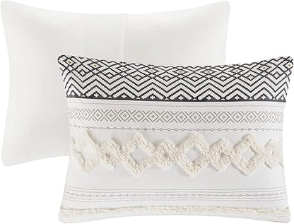Hyde Lane Farmhouse Bedding Comforter Sets, Ivory Full/Queen Size Boho Bed Set,Cotton Top with Modern Neutral Style Clipped Jacquard Stripes, 3-Pieces Including Pillow Shams (90x90 Inches)