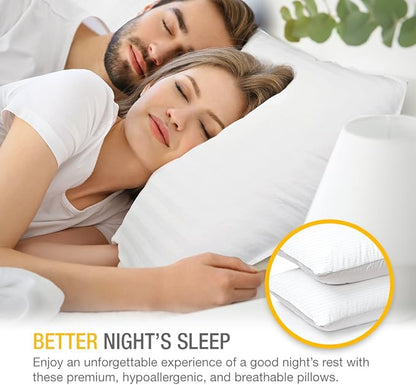 Premium Gel Pillow Loft (Pack of 2) Luxury Plush Soft Bed Pillows for Home + Hotel Collection [Good for Side and Back Sleeper] Cotton Cover Dust Resistant - Standard Size White