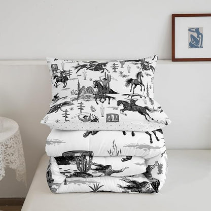Feelyou Western Decor Comforter Toddler Size Wild Western Cowboy Cowgirl Comforter Set for Boys Girls Children Horse Desert Rodeo Cowboy Style Bedding Set Room Decor Grey Duvet Set 2Pcs