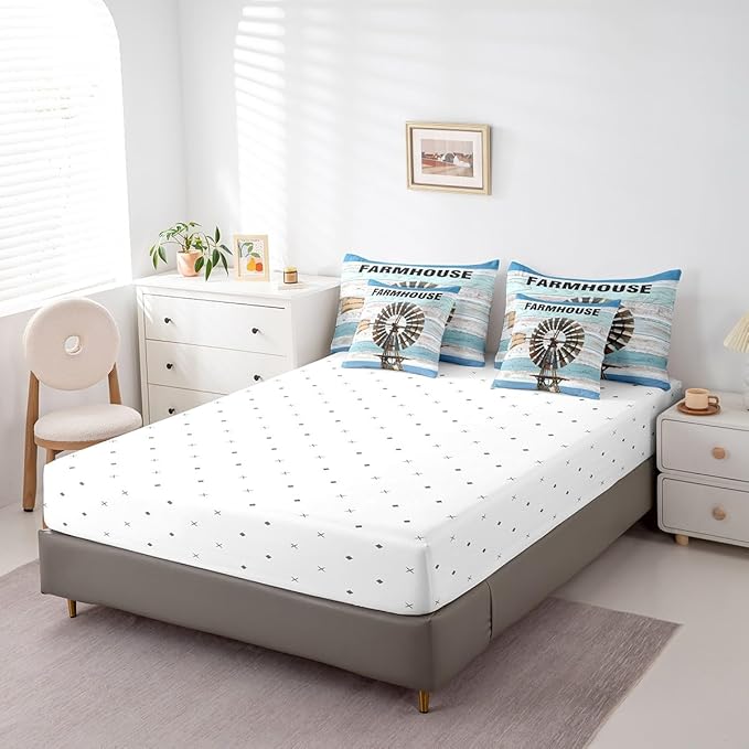 Erosebridal Full Size Windmill Comforter Set with Sheets & Pillows - 7-Piece Rustic Farmhouse Decor Bed-in-a-Bag