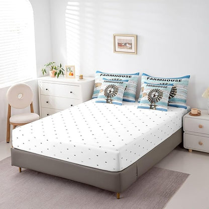 Erosebridal Full Size Windmill Comforter Set with Sheets & Pillows - 7-Piece Rustic Farmhouse Decor Bed-in-a-Bag