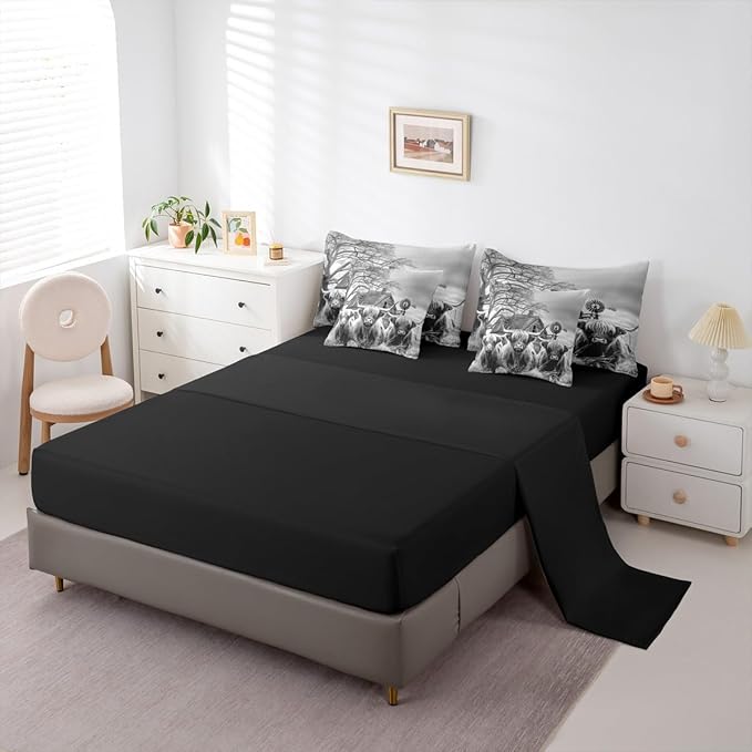 Erosebridal Highland Cow King Bedding Set - Cow Print Bed in A Bag,Western Rustic Comforter Sets with Sheets, Farmhouse Cabin Decor 7 Pieces Bed Set for Boys Girls Kids Room Decor