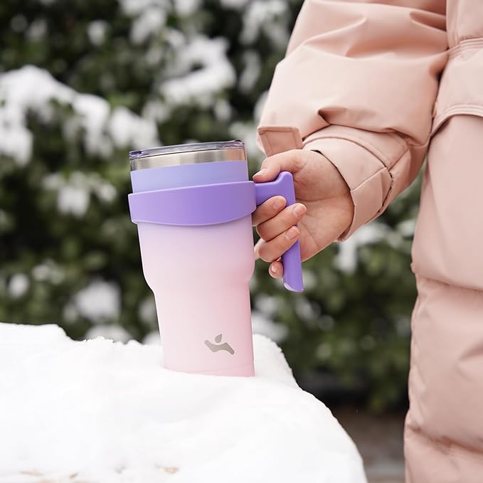 40 oz Tumbler with Handle and 2 Straw 2 Lid, Insulated Water Bottle Stainless Steel Vacuum Cup Reusable Travel Mug,Pastel Sunset