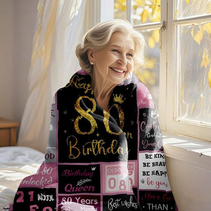 80 Birthday Gifts for Women, 80th Birthday Blanket with Gift Box for Women, Gifts for 80th Birthday, Happy 80th Birthday Decorations Gift Ideas for Her, 80th Birthday Gifts Throw Blanket 60"x50"