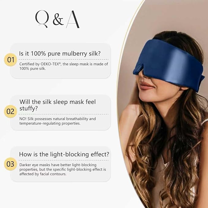ZIMASILK 100% 22 Momme Mulberry Silk Sleep Mask - Full Silk Filled, Ultra-Soft & Breathable, Face-Hugging Blackout Eye Cover for Sleeping (Black)