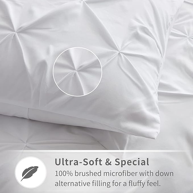 Maple&Stone Twin XL Comforter Set, 5 Pieces Twin XL Bedding Set, Pinch Pleat Bed in a Bag Twin XL with Comforter, Sheets, Pillowcase & Sham - White