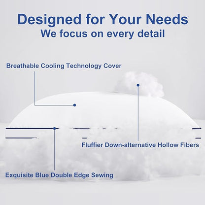 Premium Pillows King Size Set of 2, Fluffy and Supportive 7D Down Alternative Bed Pillows, Luxury Soft Hotel Quality Gusseted Pillow for Side Back Stomach Sleepers, Relief Neck Head and Shoulder Pain