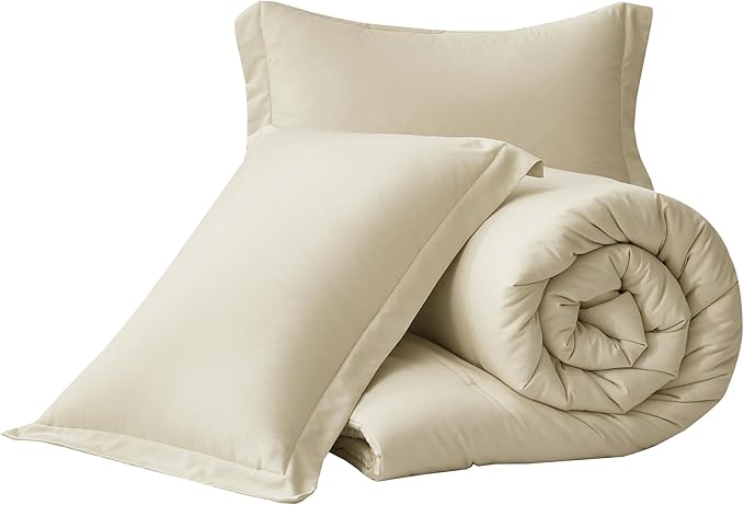 Chezmoi Collection Cliff 3-Piece Lightweight Cooling Comforter Set, Oversized King - Rayon Derived from Bamboo & Polyester Blended, Soft Breathable Bedding for Hot Sleepers, Sand