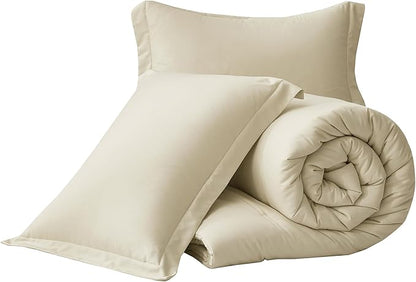 Chezmoi Collection Cliff 3-Piece Lightweight Cooling Comforter Set, King - Rayon Derived from Bamboo & Polyester Blended, Soft Breathable Bedding for Hot Sleepers, Sand