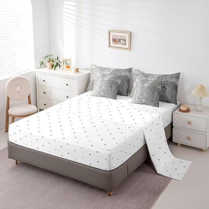 Erosebridal Gray Oil Painting Bedding Full Size 7 Pieces Modern Contemporary Art Comforter Set with Flat Sheet and Fitted Sheet, Grey Ombre Bed in a Bag Watercolor Bedding Comforter Sets