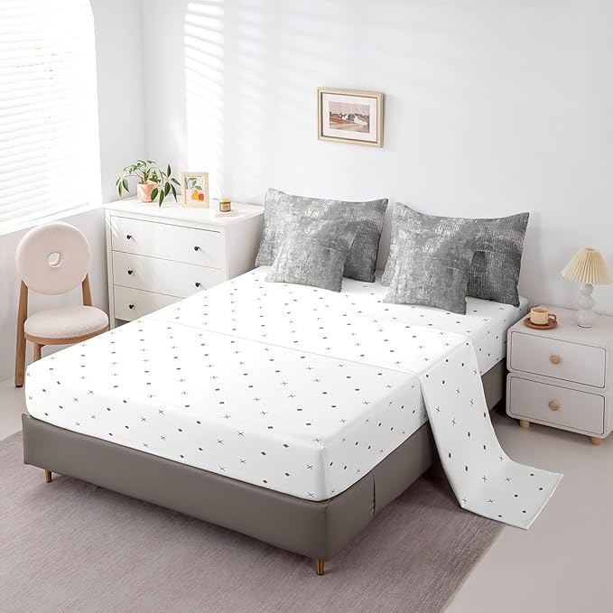 Erosebridal Gray Oil Painting Bedding King Size 7 Pieces Modern Contemporary Art Comforter Set with Flat Sheet and Fitted Sheet, Grey Ombre Bed in a Bag Watercolor Bedding Comforter Sets