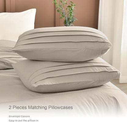 Masaca 120x120 Oversized Comforter King Size,Linen Like Textured Pinch Pleated California King Bed Comforter Set Soft Lightweight Fluffy Farmhouse Bedding Set 3PCS