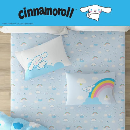 Cinnamoroll Bedding - 5 Piece Full Size Bed Set - Super Soft Microfiber Comforter and Sheet Set, (Officially Licensed Product) by Franco Collectibles