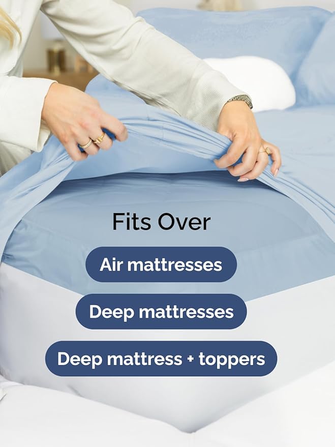 Extra Deep Queen Sheet Set - 6 Piece Breathable and Cooling Sheets - Hotel Luxury Bedding for Women, Men, Kids & Teens - Easy Secure Fit - Soft, Wrinkle Free and Comfy - Extra Deep Pockets - Sky Blue