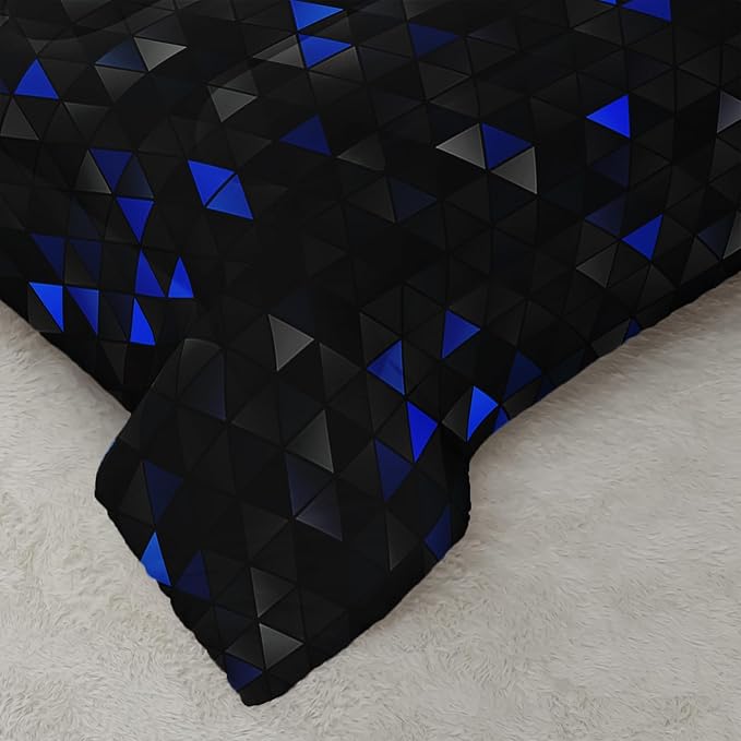 Geometric Blue Black Comforter Set,Triangle Honeycomb 3 PCS Bedding Set Queen Size for Teen Adult,Modern Quilt Set Geometry Decor,Microfiber Lightweight 1 Comforter 2 Pillowcases