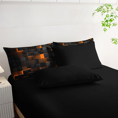 Geometric Yellow Black Queen Comforter Set,Light Honeycomb Bedding Set 7 Piece in A Bag,Bed Sheet Set Geometry Decor,Microfiber Lightweight All Season
