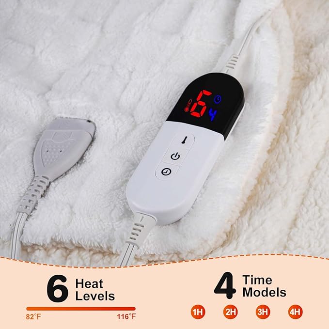 Electric Blanket, Heated Blanket with 6 Heat Levels & 10 Hours Auto Off, Soft Checked Flannel Fast Heating Blanket with ETL & FCC Certification (White, 72"X84")