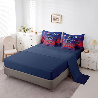 Erosebridal Football City 7 Piece Bedding Set Sports Ball Games Bed in A Bag American Rugby Comforter Set with Sheets Queen Size for Kids Teen Adults,City Theme Competitive Games Bed Set