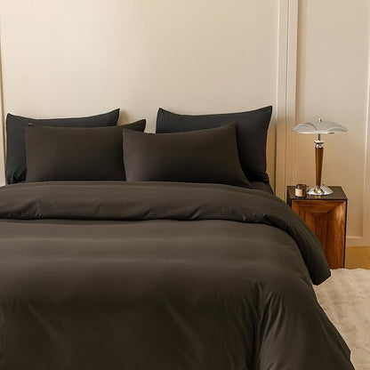 Wellboo Brown Comforter Sets Queen Solid Dark Color Bedding Set Women Men Mocha Coffee Quilts Adults Boys Deep Brownness Comforter Soft Modern Chestnut Blankets Durable Plain Brown Bedding Farmhouse