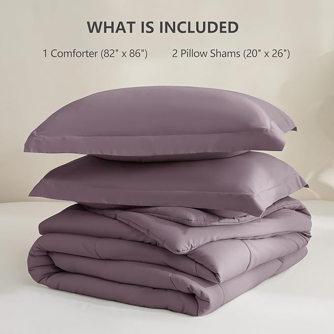 CozyLux Full Size Comforter Sets - Dusty Purple Comforter Full Size, 3 Pieces Box Stitched Bed Set for All Seasons, Soft Lightweight Bedding Sets with 1 Down Alternative Comforter and 2 Pillow Shams
