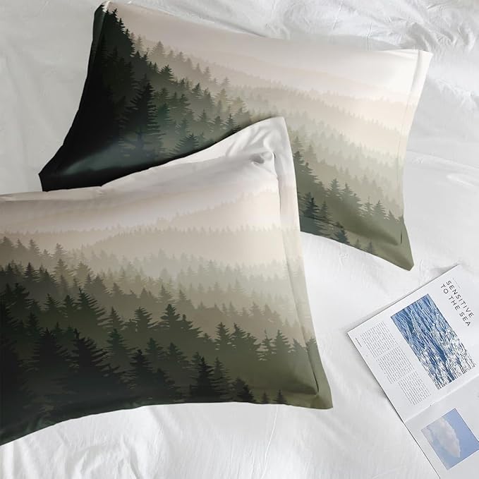 Comforter Set King Size, Mountain Pine Tree 7 Pcs Bedding for Kids and Adults, Natural Forest Landscape Bed Sheet Sets with Fitted Sheet 2 Pillowcases & 2 Shams