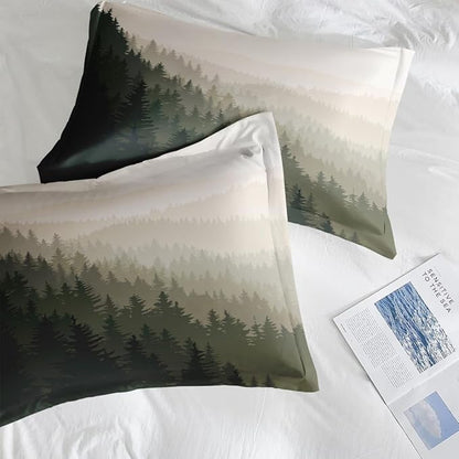 Comforter Set King Size, Mountain Pine Tree 7 Pcs Bedding for Kids and Adults, Natural Forest Landscape Bed Sheet Sets with Fitted Sheet 2 Pillowcases & 2 Shams