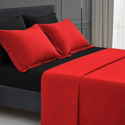 Maple&Stone Full Size Comforter Set 7 Pieces Bed in a Bag - Down Alternative Bed Set with Sheets, Pillowcases & Shams, Soft Reversible Duvet Insert, Black and Red