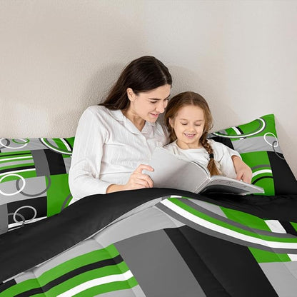 Green Black Grey Bedding Sets Twin Swirls Plaid Comforter Bedroom Decor Geometric Circle Striped Duvet Insert Modern Creative Quilt Abstract Fashion Color Bedding Comforter Sets All Season