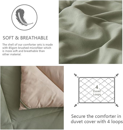 NexHome Queen Comforter Set Sage&Beige,3 Pieces Lightweight Comforters Queen Size Reversible Bedding Comforters Sets,Down Alternative Comforter Bed Set Quilt Blanket(88x88In Comforter & 2 Pillowsham)