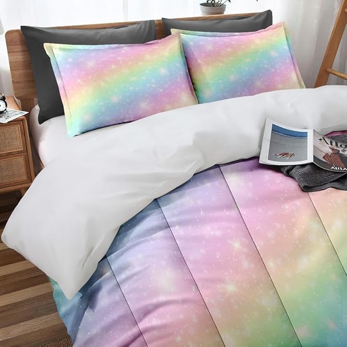 Galaxy Unicorn Rainbow Comforter Set for Girls Kids Toddlers Teens Adults Full, Princess Pink Purple Bedding Sets Water Washed Microfiber Bedding with 1 Comforter 2 Pillowcase All Season