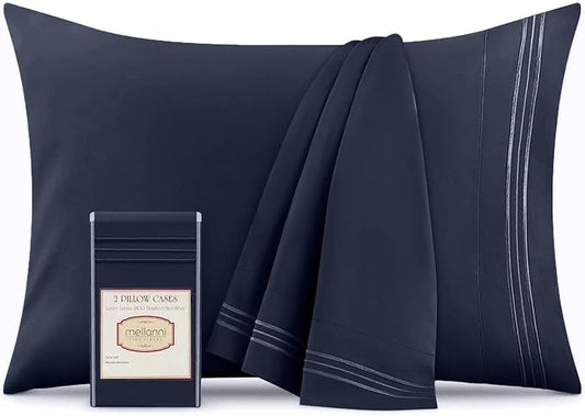 Mellanni Pillow Cases - Luxury, Extra Soft, Cooling Pillow Covers - 2 PC Iconic Collection Pillowcases - Envelope Closure (Standard/Queen 20" x 30", Navy Blue)