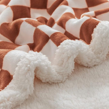LOMAO Sherpa Throw Blanket Fleece Blanket with Checkered Pattern Soft Thick Blanket for Couch, Bed, Sofa Luxurious Warm and Cozy for All Seasons (Maple Brown, 60"x80")