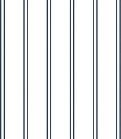 Wake In Cloud - Striped Comforter Set, Ticking Stripe Vertical Pinstripe Neutral Farmhouse Pattern Printed, Soft Lightweight Bedding, 3 Pieces, Navy White, Twin Size