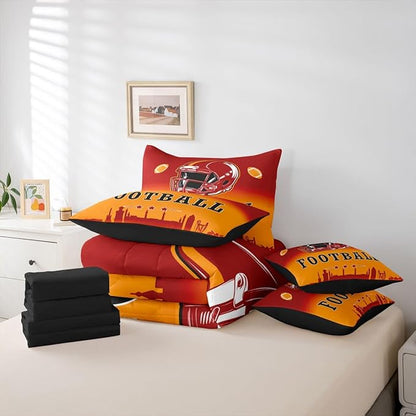 Erosebridal Football City 7 Pcs Bedding Set Sports Rugby Games Comforter Set with Sheets American Soccer Bed in A Bag Ball Competitive Sports Bed Set Twin for Kids Teen Adults