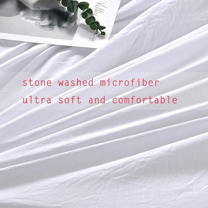 Masaca White Ruffled Comforter Set Queen,Lightweight Farmhouse Shabby Boho Chic White Bedding,Ultra Soft Fluffy Washed Microfiber Bed Comforter Set 3-Piece (1 White Comforter+2 Ruffle Pillow Shams)
