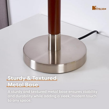 Mid Century Modern Lamp with Dimmable Switch and Bulb, LED Bedside Lamp for Bedroom, Wood Table Lamp for Nightstand, Desk Reading Lamp for Kids Room, Living Room, Office, Walnut Finish