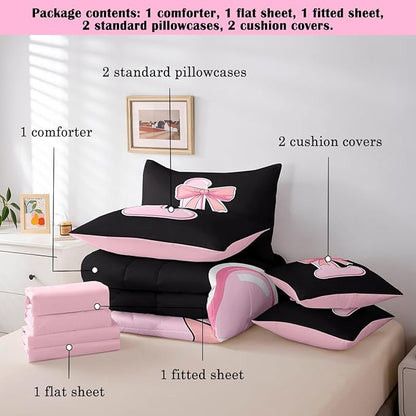 jejeloiu Kawaii Pink Bow King Comforter Set with Sheets,Gifts for Women Teen Girl,Personalized Initial Letter L 7 Piece Bedding Set,Soft Monogrammed Bed in a Bag with Comforter,Sheets,Pillowcases
