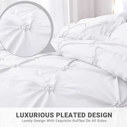 JOLLYVOGUE Queen Comforter Set 7 Pieces, White Bed in a Bag Comforter Set for Bedroom, Bedding Comforter Sets with Comforter, Sheets,Ruffled Shams & Pillowcases