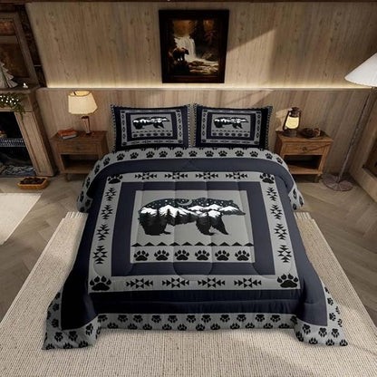 Feelyou Western Rustic Bear Comforter Set Twin Size, Moon Bear Quilt Set with 1 Pillowcases, Wild Animal Hunting Theme Bedding Set 2 Pcs Kids Boys Teens Room Decor, Rustic Cabin Country Duvet Insert