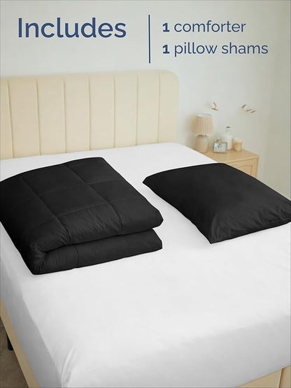 Twin XL Comforter Set - 2 Piece Bed Set for All Seasons - 1 Soft Quilted Comforter with Corner Tabs & 1 Pillow Sham - Comfy & Breathable - Premium Down Duvet Insert - Oeko-TEX - Twin XL Size, Black