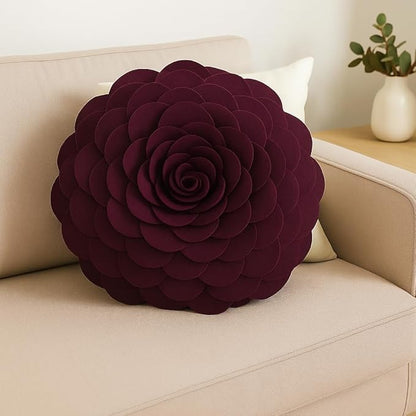 Fennco Styles Eva's Flower Garden Decorative Filled Throw Pillow 13" Round - Wine Floral Accent Pillow for Home, Couch, Bed, Living Room, Holiday and Office Décor